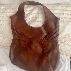 Brown faux leather tote